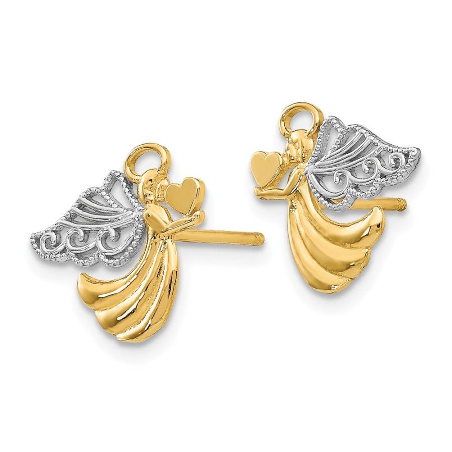 【並行輸入品】ソリッド14Kイエローゴールド 2トーンエンジェル ハートポストスタッドピアス   11mm x 12mm, 金属 Solid 1の画像