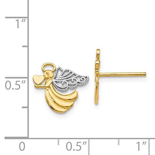 【並行輸入品】ソリッド14Kイエローゴールド 2トーンエンジェル ハートポストスタッドピアス   11mm x 12mm, 金属 Solid 1の画像