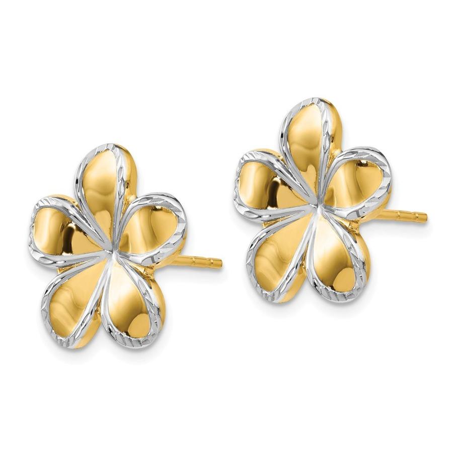 【並行輸入品】14k Yellow Gold Two Toned Flower Post Studs Earrings 15mmの画像