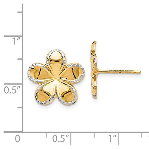 【並行輸入品】14k Yellow Gold Two Toned Flower Post Studs Earrings 15mmの画像
