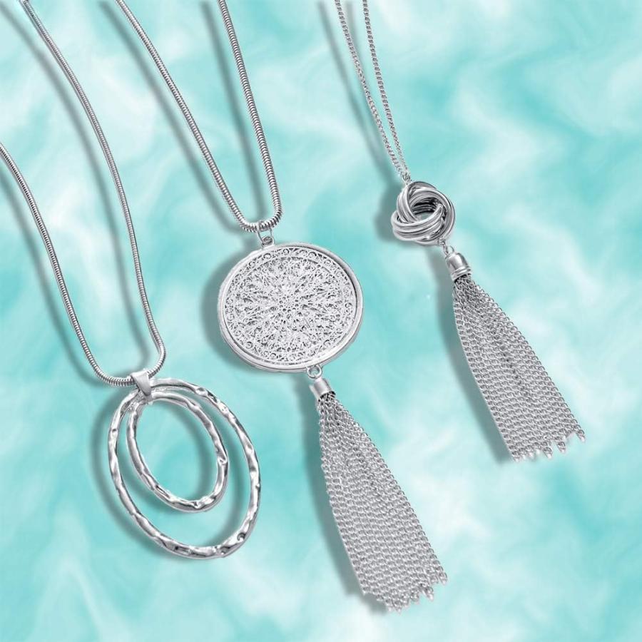 【並行輸入品】SEVENSTONE ロングペンダントネックレス レディース ノットディスク サークルタッセルステートメントセーターネックレスセット 3_2