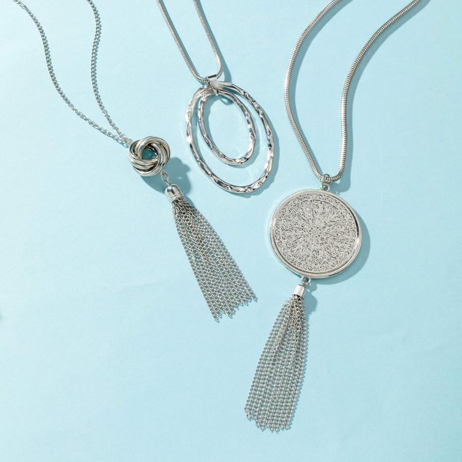 【並行輸入品】SEVENSTONE ロングペンダントネックレス レディース ノットディスク サークルタッセルステートメントセーターネックレスセット 3_5