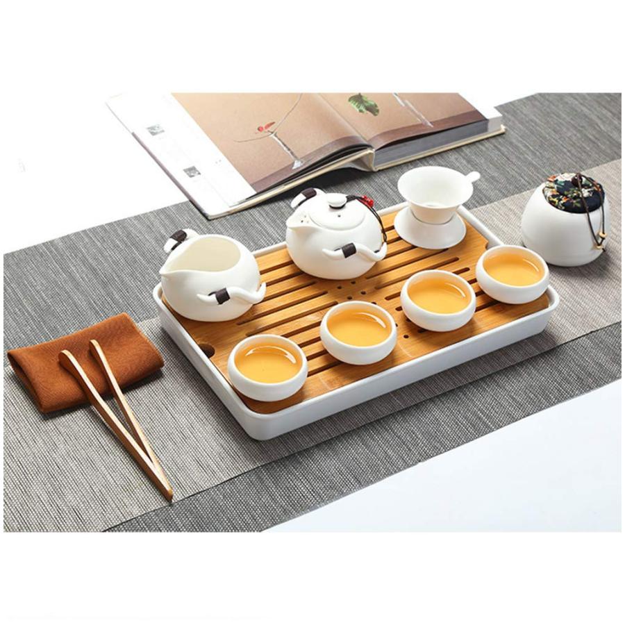 【並行輸入品】fansquare ポータブルトラベルティーセット ハンドメイド カンフーティーセット 磁器ティーポット ティーカップ 竹製ティー_3