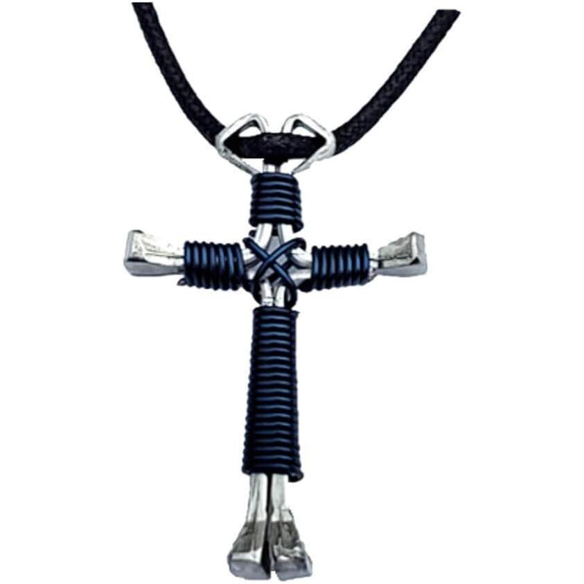 【並行輸入品】Show Me Country Navy Hand Made Horseshoe Nail Cross Necklace Made in