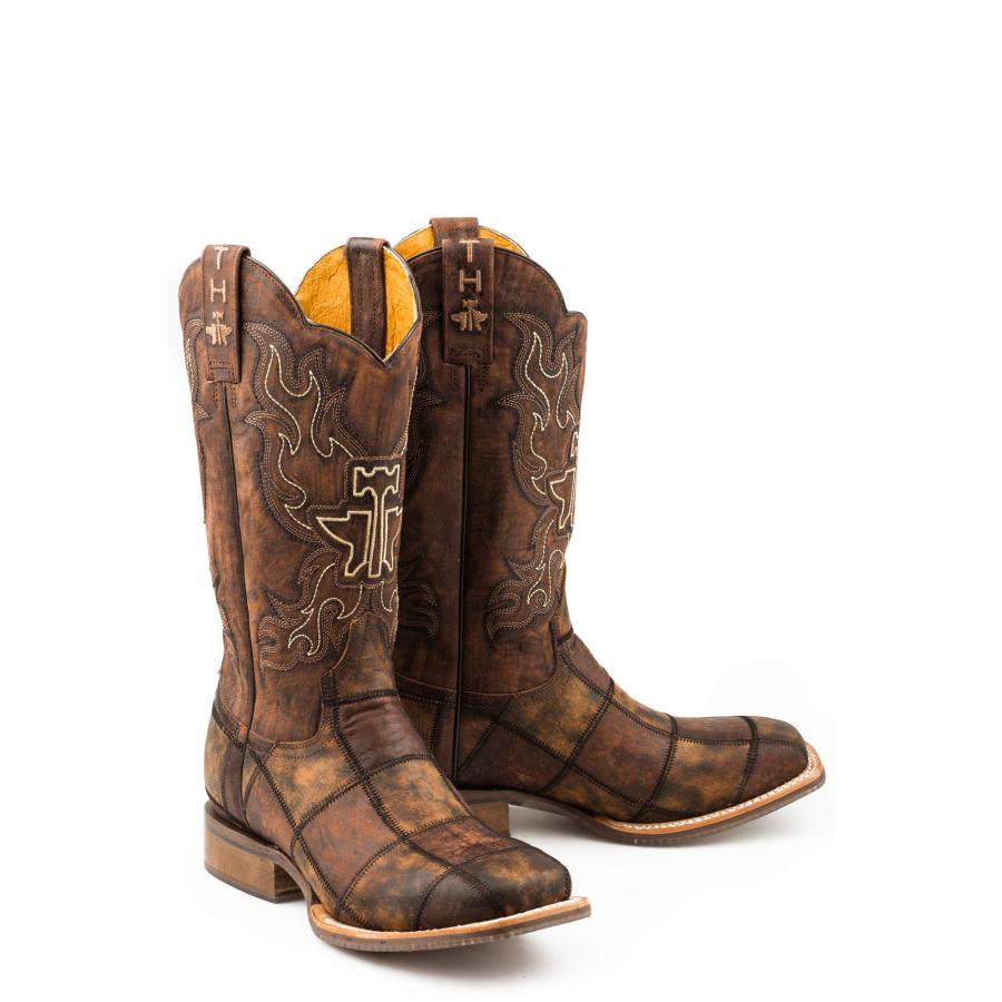 【並行輸入品】Tin Haul Men's Dead Or Alive Western Boot Broad Square Toe Brownの画像