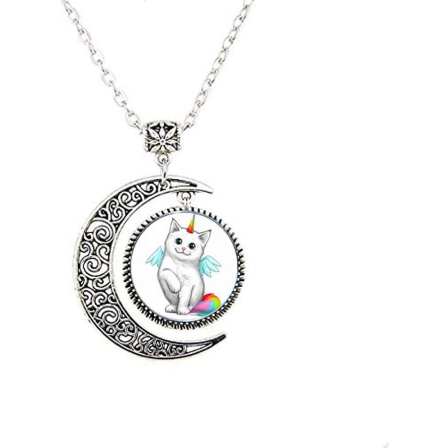 【並行輸入品】Beautiful White Cat Fairy Tale Fantasy Moon Necklace Art Photo Jewel