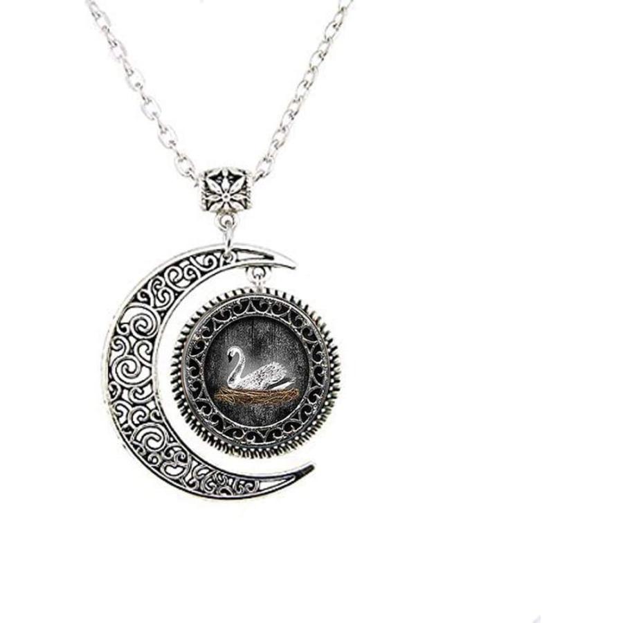 【並行輸入品】Beautiful White Swan Moon Necklace Art Photo Jewelry Birthday Festiv