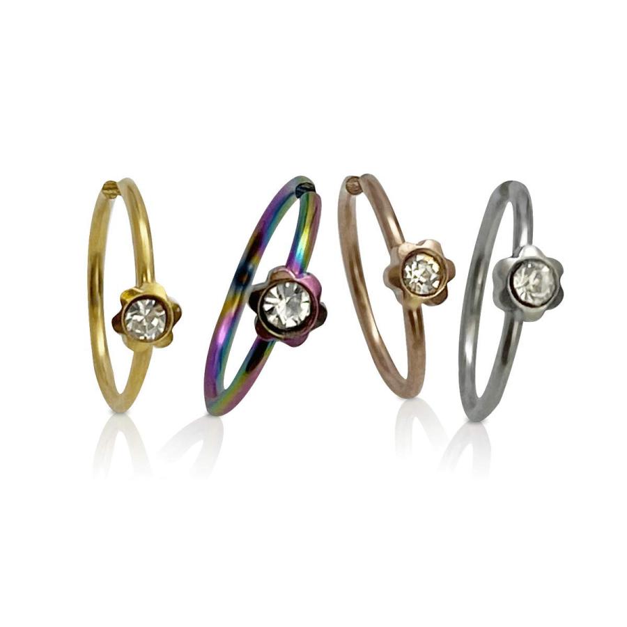 【並行輸入品】Luxe Modz Nose Hoop Rings Bendable Surgical Steel with CZ Flower