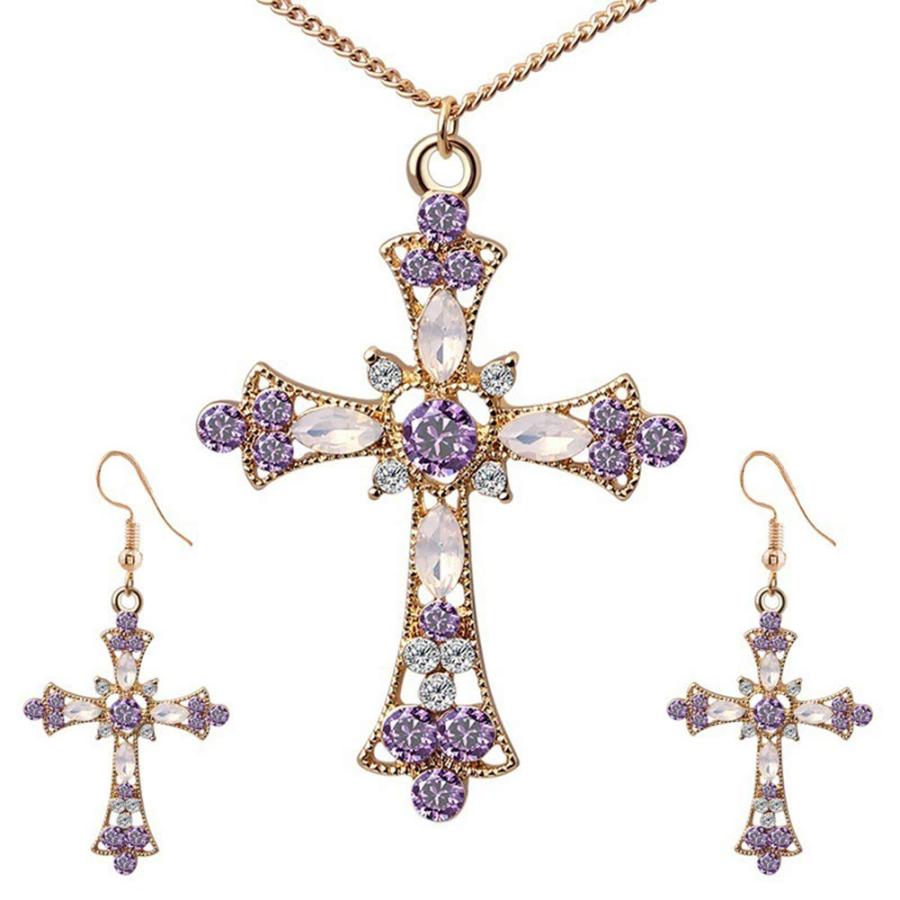 【並行輸入品】Women's Earrings Of Rhinestone Inlaided | Cross Chain Pendant Ne