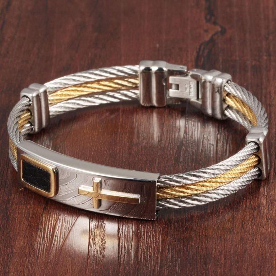 【並行輸入品】Happyyami Stainless Steel Cross Bracelets Three Row Wire Bracele_9