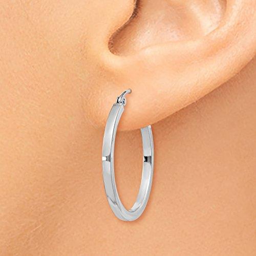 【並行輸入品】2mm Square Tube Hoop Earrings in Real 14k White Gold 25 mm_7