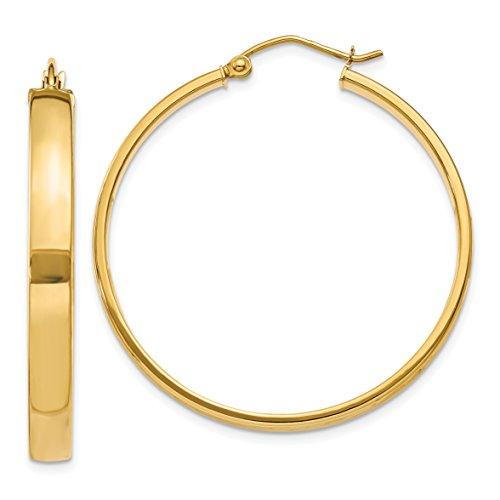 【並行輸入品】4mm Square Hoop Tube Earrings in Real 14k Yellow Gold 35 mmの画像