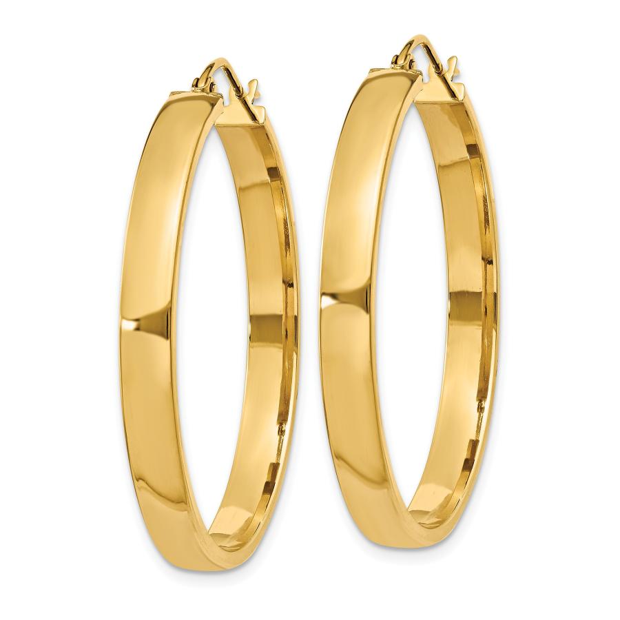 【並行輸入品】4mm Square Hoop Tube Earrings in Real 14k Yellow Gold 35 mmの画像