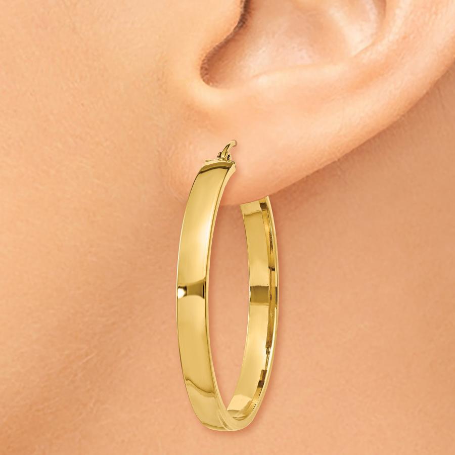 【並行輸入品】4mm Square Hoop Tube Earrings in Real 14k Yellow Gold 35 mmの画像