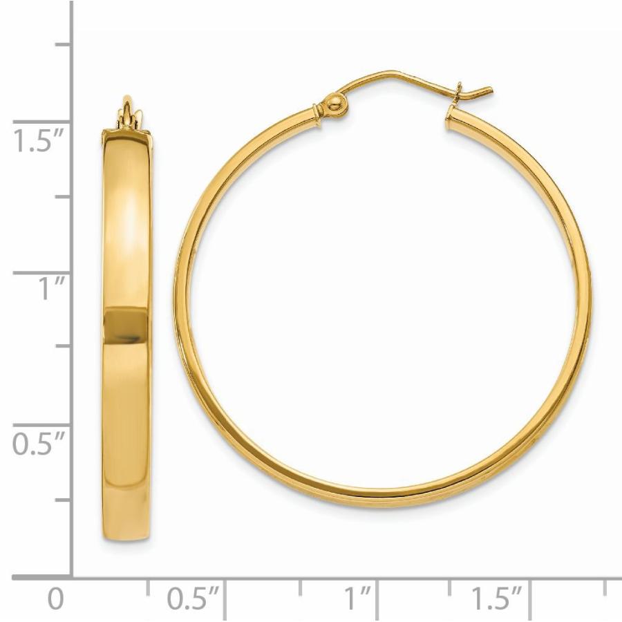 【並行輸入品】4mm Square Hoop Tube Earrings in Real 14k Yellow Gold 35 mmの画像