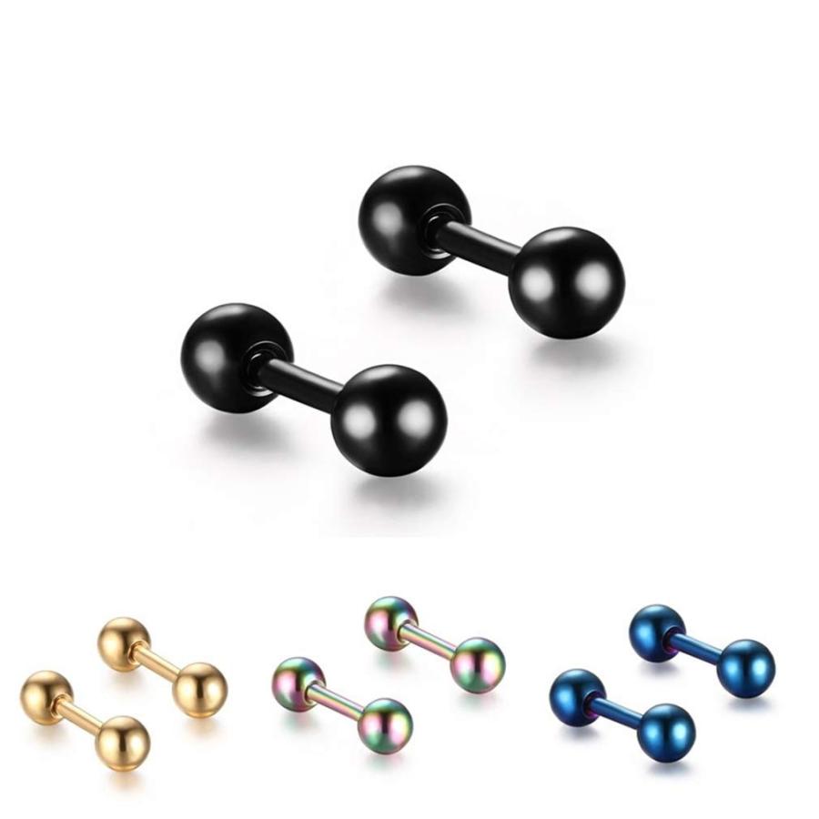 【並行輸入品】Meoliny Titanium Steel Mens Womens Earrings Dumbbell Round Ball