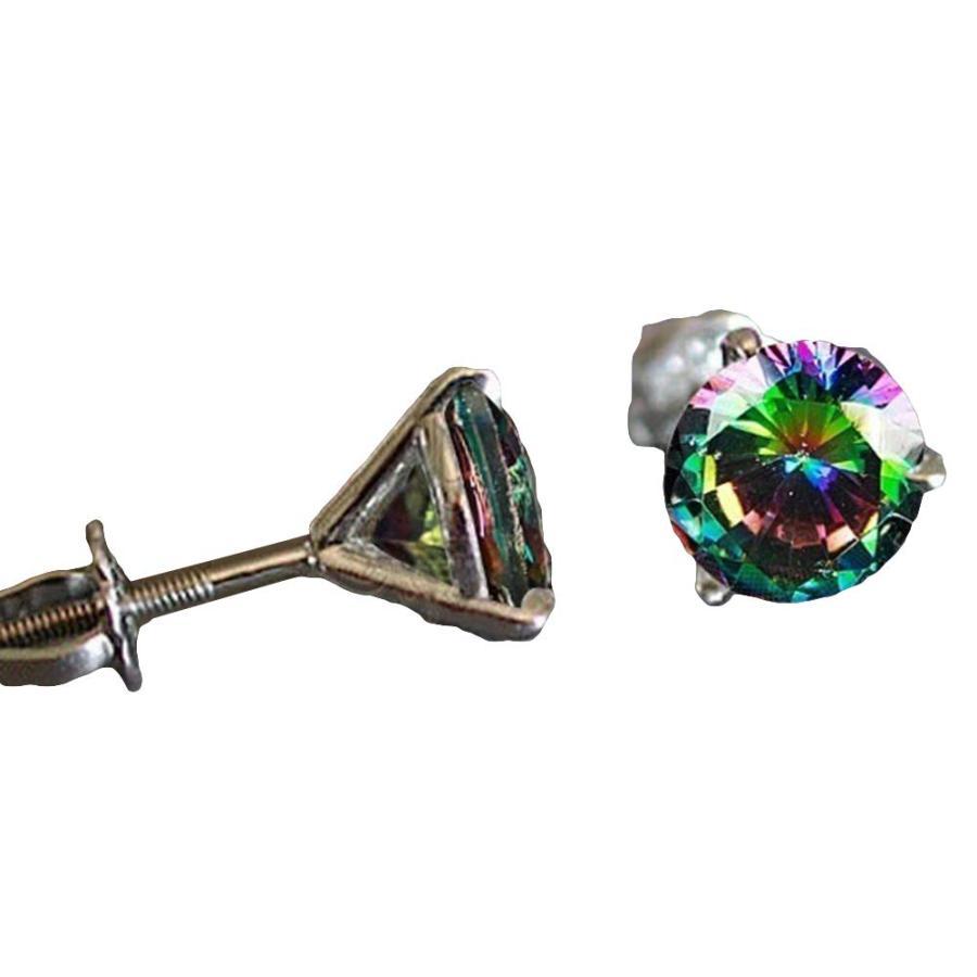 【並行輸入品】Round Cubic Zirconia Ear Stud Of Three Prong Screw Earrings Jewe