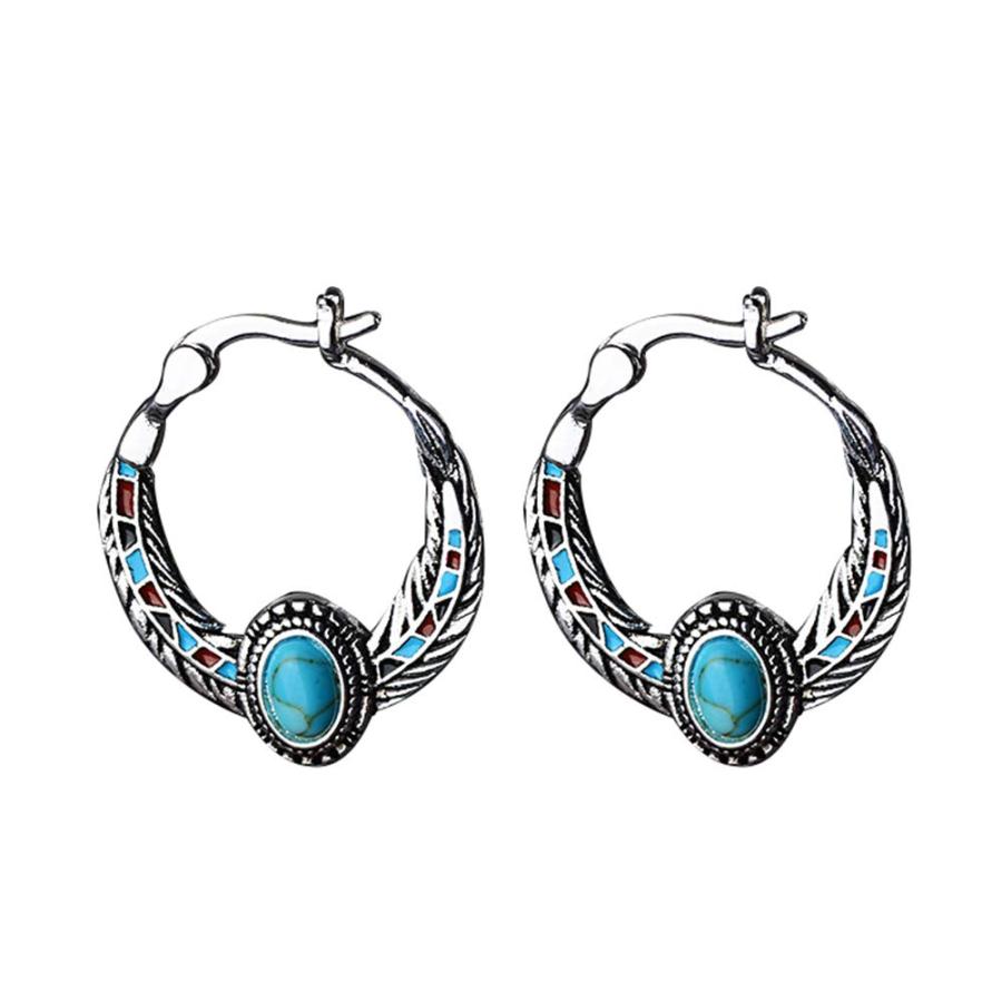 【並行輸入品】Earrings For Female,Vintage Faux Turquoise Inlaid Feather Dangle