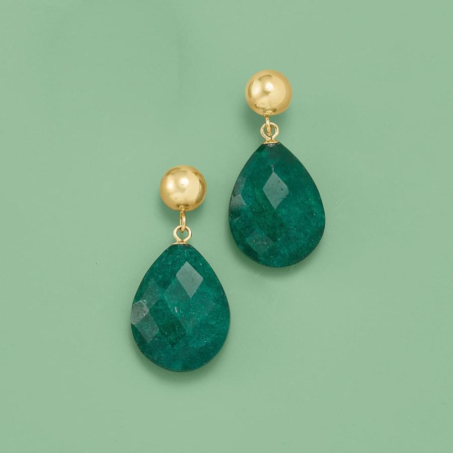 【並行輸入品】Ross-Simons 18.00 ct. t.w.エメラルド ティアドロップイヤリング 14kt イエローゴールドの画像