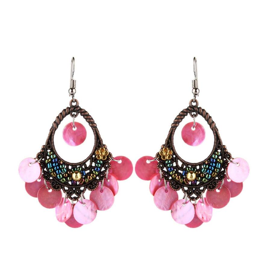 【並行輸入品】Earrings For Girls Women,Bohemian Women Disc Charms Hollow Dangl