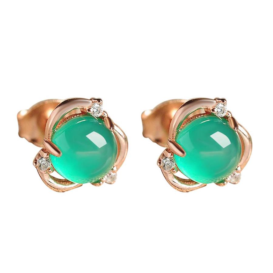 【並行輸入品】Earrings For Girls Women,Women Faux Jade Inlaid Flower Silver Pl