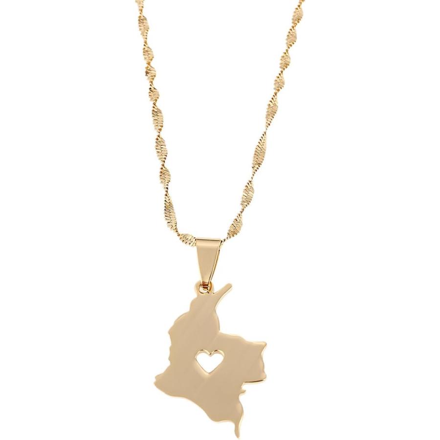 【並行輸入品】Stainless Steel Colombia Map Pendant Necklace Gold Color Map of Colo