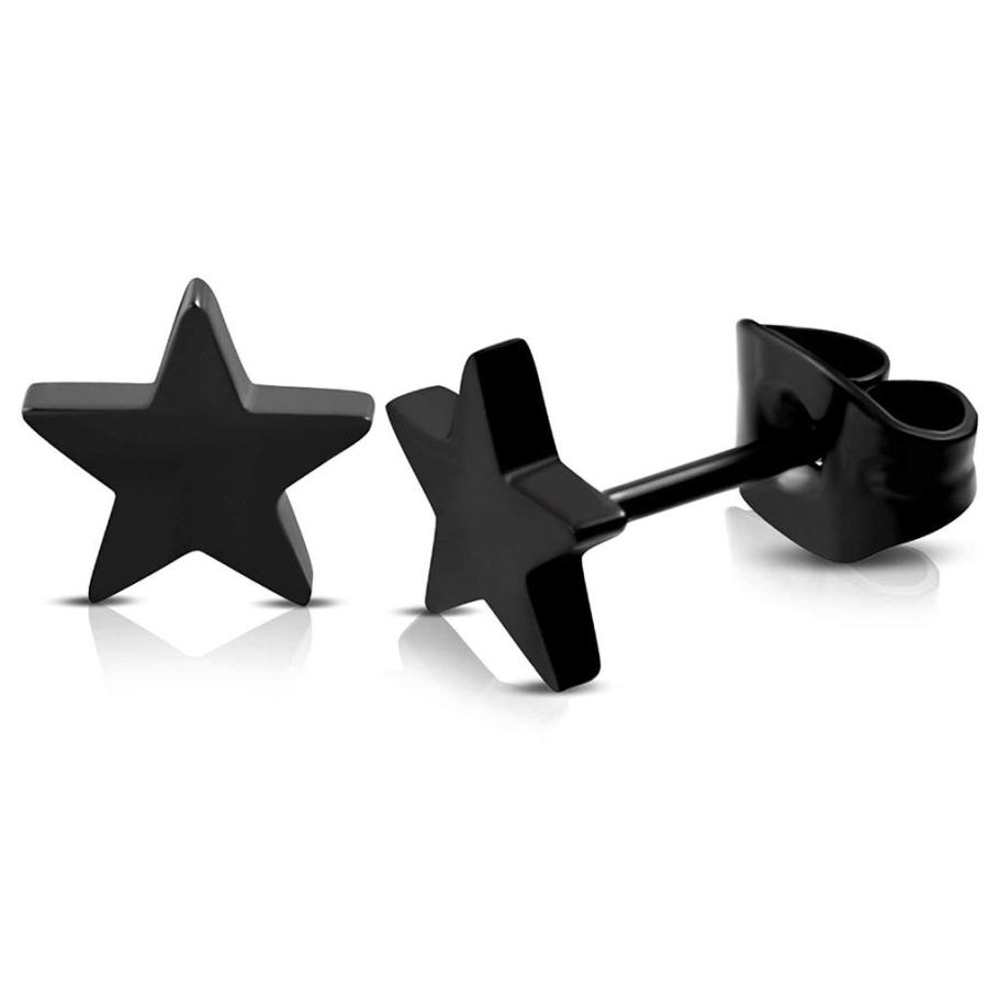【並行輸入品】TraveT Stainless Steel Stud Earrings Black Minimalist Small Star