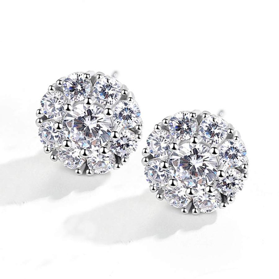 【並行輸入品】Womens Girls Flower Spinner Stud Earrings Cubic Zirconia Silver