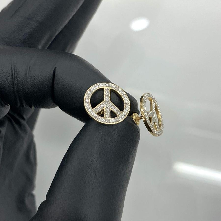 【極美品】 10k Two Tone Gold Diamond Peace Sign Stud Earrings (0.15ctw， G H 並行輸入品