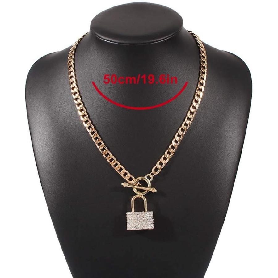 【並行輸入品】Masiter Rhinestone Lock Necklace Chunky Cuban Link Choker OT Toggle_1