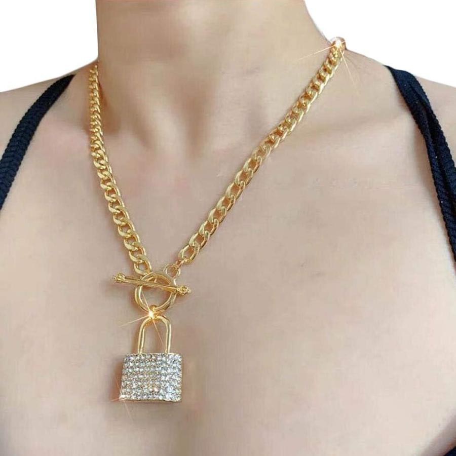 【並行輸入品】Masiter Rhinestone Lock Necklace Chunky Cuban Link Choker OT Toggle_2