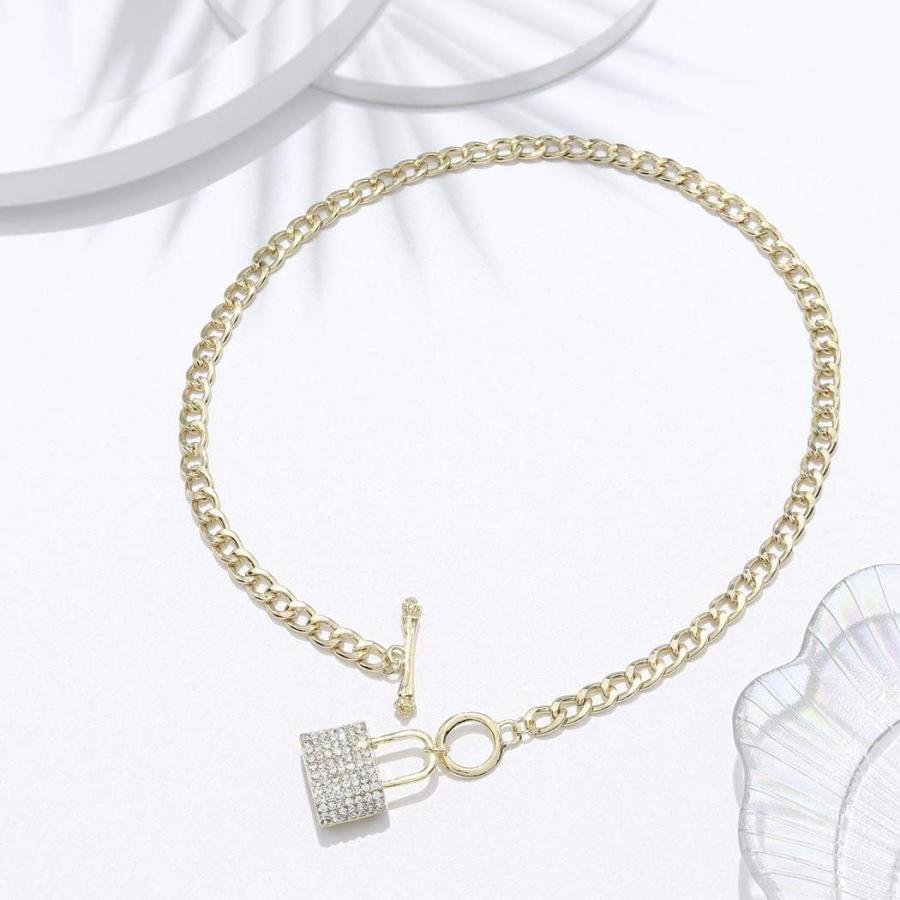 【並行輸入品】Masiter Rhinestone Lock Necklace Chunky Cuban Link Choker OT Toggle_3