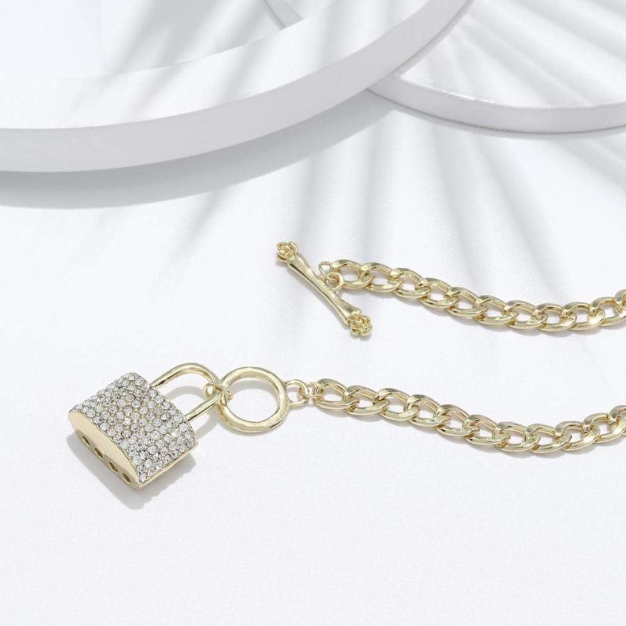 【並行輸入品】Masiter Rhinestone Lock Necklace Chunky Cuban Link Choker OT Toggle_4