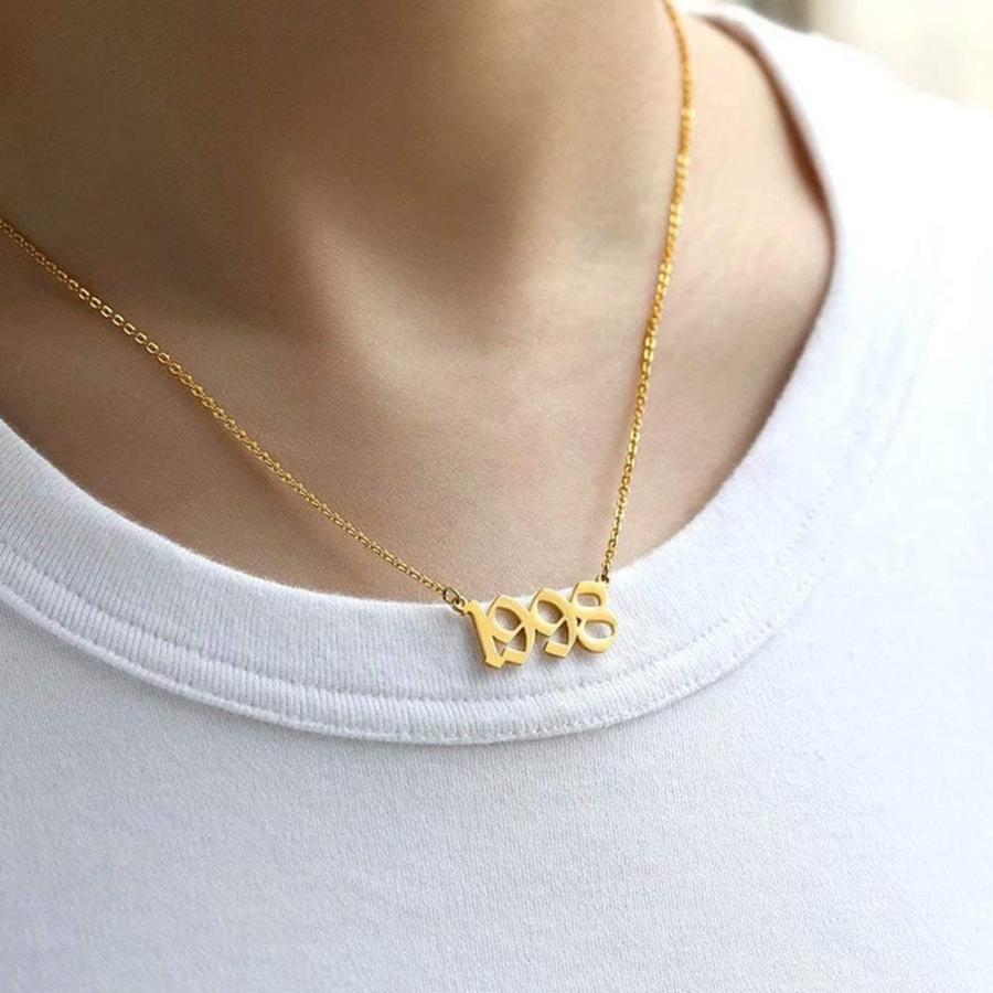 IEFSHINY Birth Year Necklace for Women  Gold 1986 Necklace Old English Birth Year Number Pendant Necklace Mom Necklace Gifts Teen Girls Boys Birthd｜bestshop-d｜04