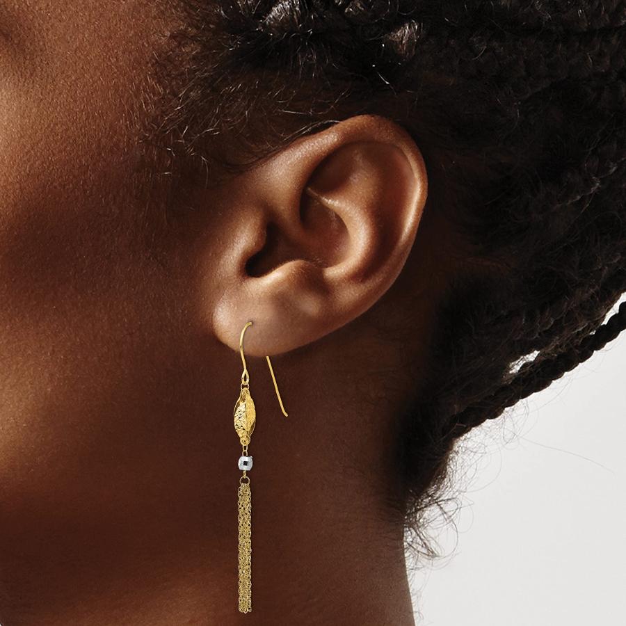 【並行輸入品】14K ツートーンゴールドビーズとチェーンダングルイヤリング， 金属， ジェムタイプ 14k Two Tone Gold Bead_4