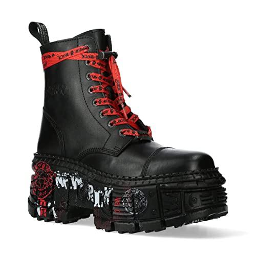 【並行輸入品】New Rock Boots WALL126CCT C1 Mens Metallic Black Leather Platforの画像
