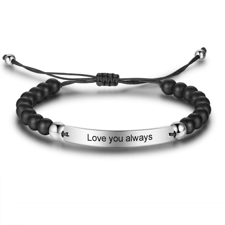 【並行輸入品】Gemszoo Personalized Beads Name Bracelet Custom Adjustable Black