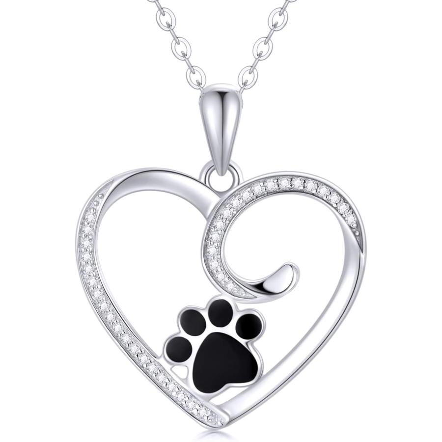 【並行輸入品】14K ホワイトゴールド ハートペンダントネックレス 女性用 本物のゴールド 犬 猫 足跡 プリント ジュエリー ギフト 16+1+1イ