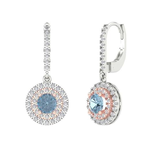 【並行輸入品】2.52 ct Round Cut Double Halo Solitaire VVS1 Natural Aquamarineの画像