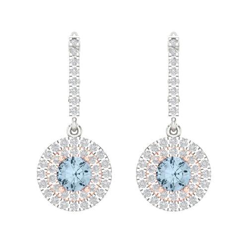 【並行輸入品】2.52 ct Round Cut Double Halo Solitaire VVS1 Natural Aquamarineの画像