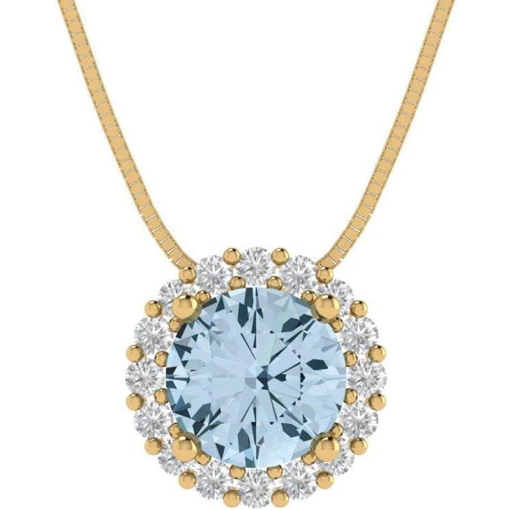 【並行輸入品】Clara Pucci 1.4 ct Round Cut Pave Halo Genuine Natural Aquamarine Soの画像