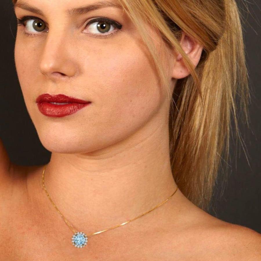 【並行輸入品】Clara Pucci 1.4 ct Round Cut Pave Halo Genuine Natural Aquamarine Soの画像