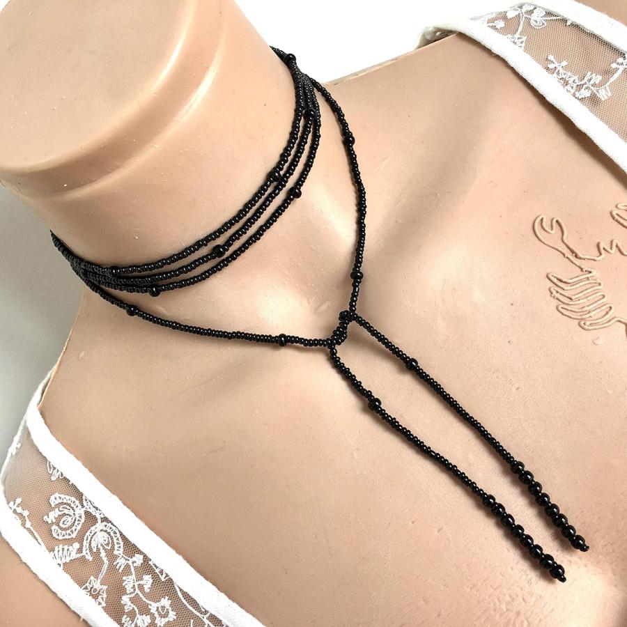 【並行輸入品】Wrapped Necklace Black Seed Bead Jewelry Long Layered Necklace Ti_2