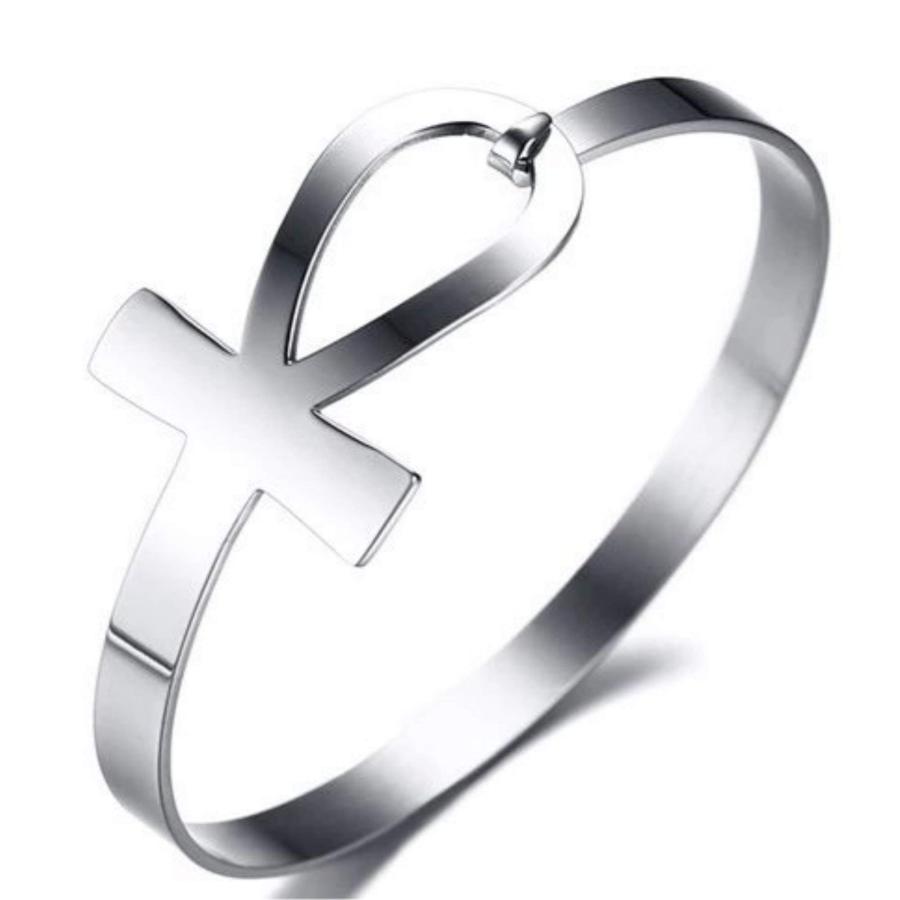 【並行輸入品】Fantasy Forge Jewelry 古代エジプトアンクブレスレット シルバーステンレススチール アンクバングルカフ, On