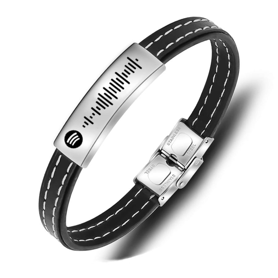 【並行輸入品】JINLIN Personalised Mens Spotify Code Bracelet | Leather Engrave