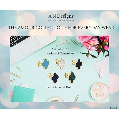 【並行輸入品】Vaani Fine Jewelry 14K ソリッドイエローゴールドとターコイズ クローバーモチーフスタッドイヤリング 15mm モチの画像