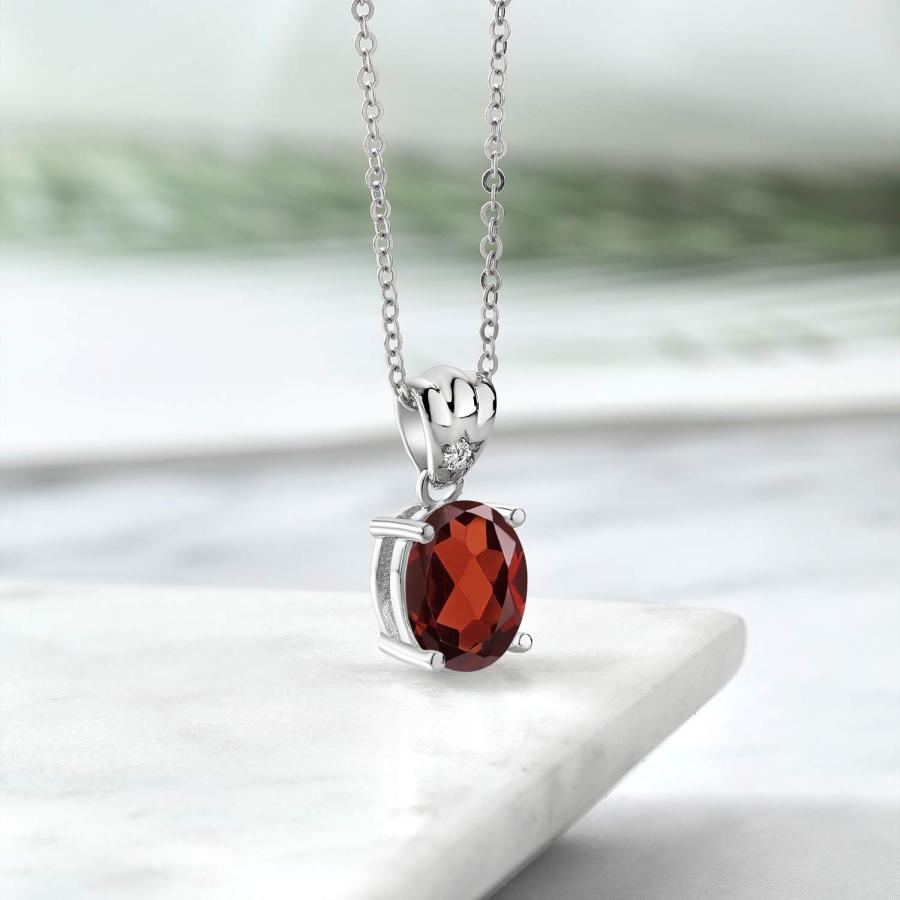 【並行輸入品】[Gem Stone King] 3.69カラット 天然 ガーネット ネックレス レディース ラボグロウンダイヤモンド シルバー9の画像