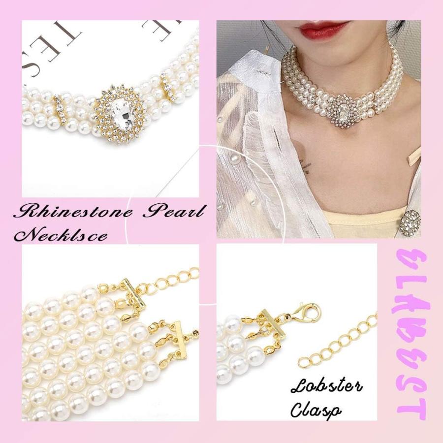 【並行輸入品】ELABEST パールマルチローネックレス キラキララインストーンチョーカー キラキラクリスタルレイヤードチェーン デート 誕生日 コス_4