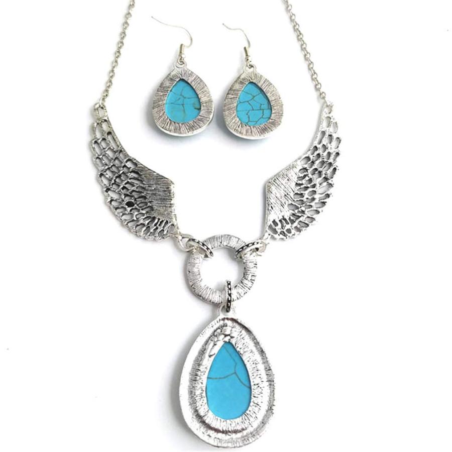 【並行輸入品】Ai.Moichien Pendant Necklace Dangle Earrings Sets Turquoise Wing