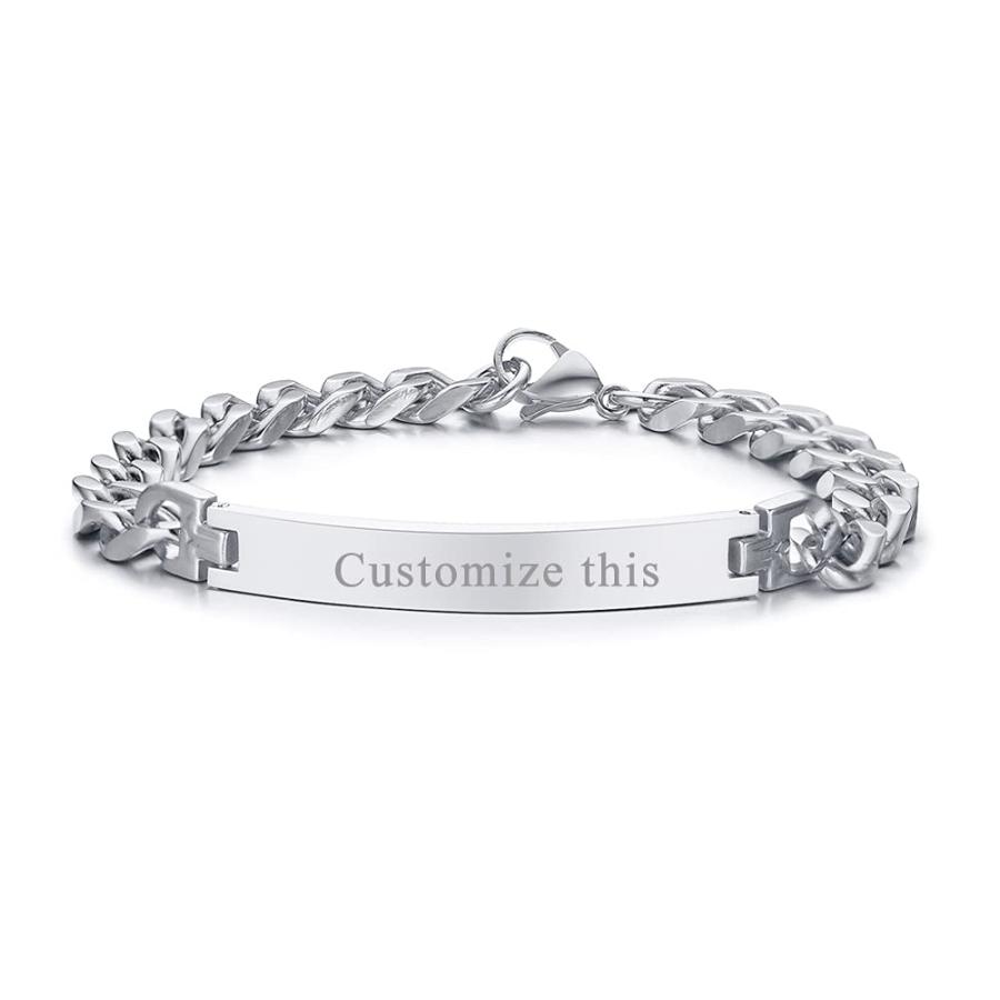 【並行輸入品】PJ Personalized Custom Engraving Plain Stainless Steel ID Bracel
